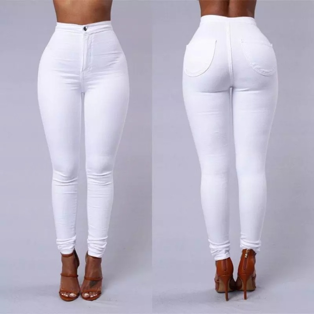 Cream White High Waist Skinny Denim Jeans Size XL